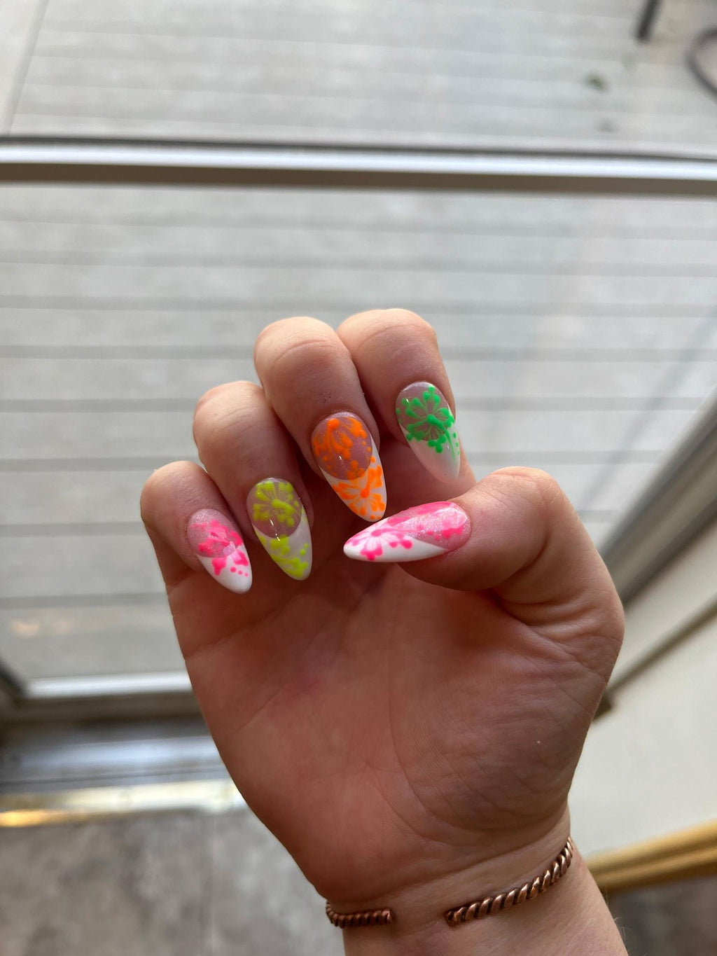 press on nails - neon hibiscus garden