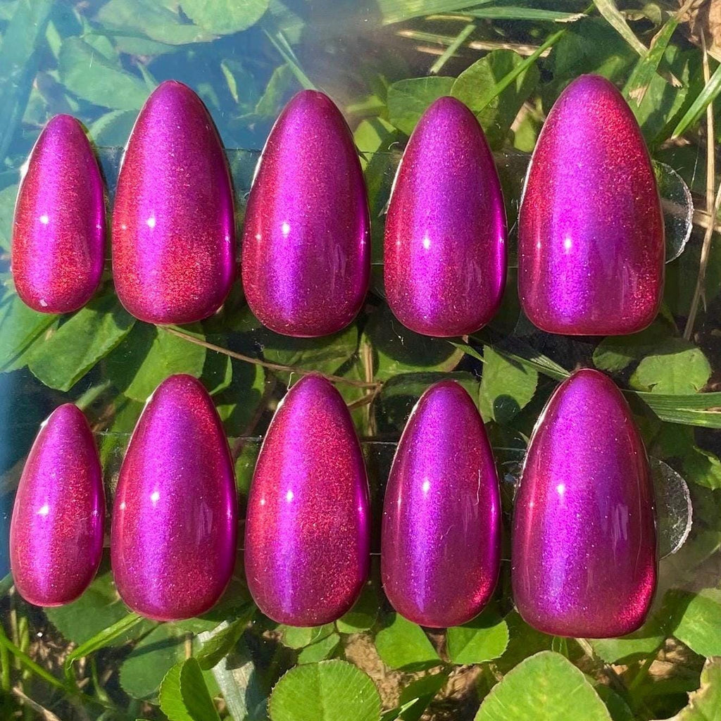 press on nails - hot pink chrome & cat eye
