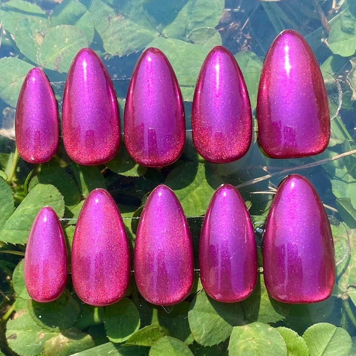 press on nails - hot pink chrome & cat eye