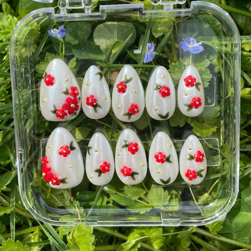 press on nails - red flower garden