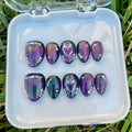 press on nails - purple & green cat eye