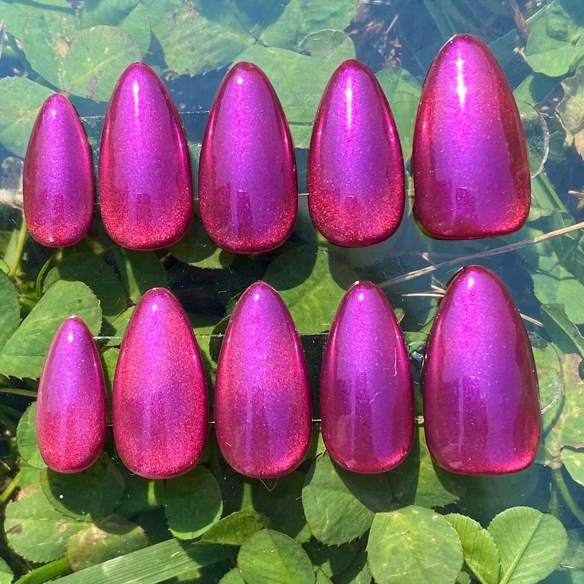 press on nails - hot pink chrome & cat eye