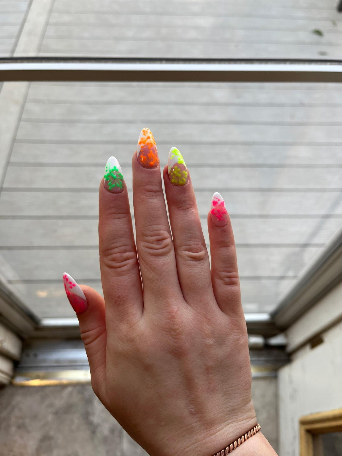press on nails - neon hibiscus garden
