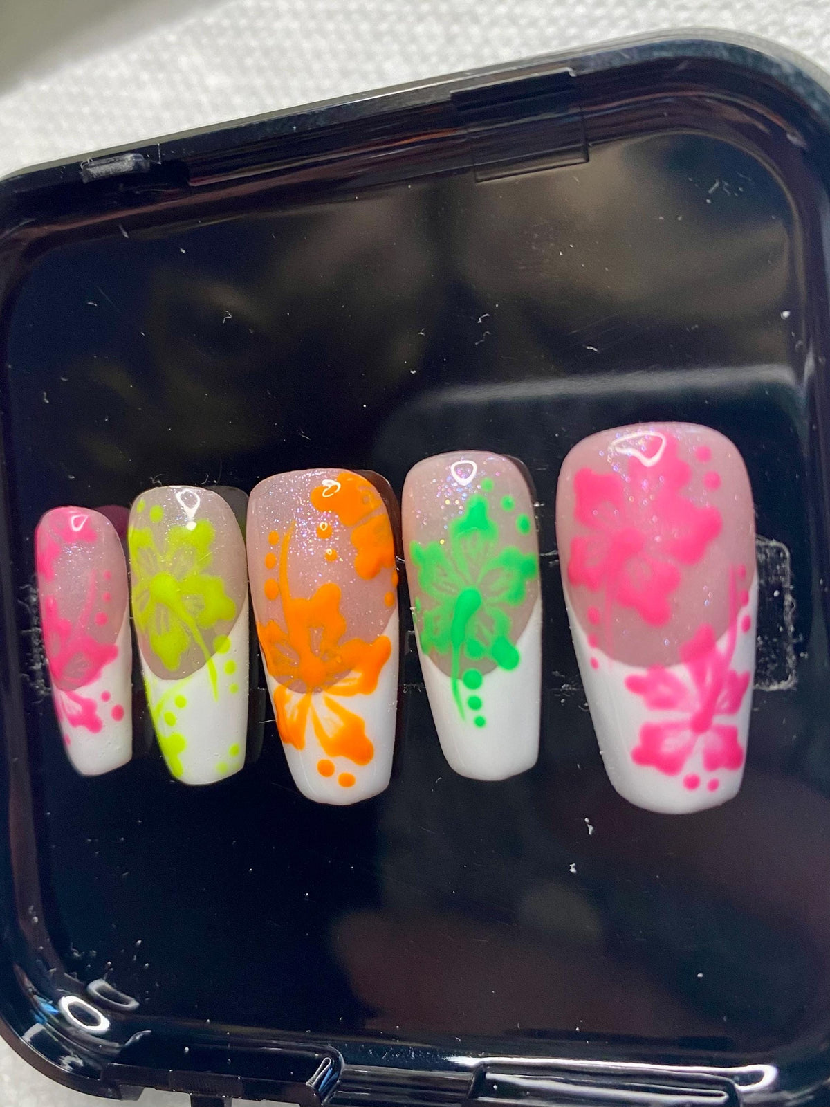 press on nails - neon hibiscus garden