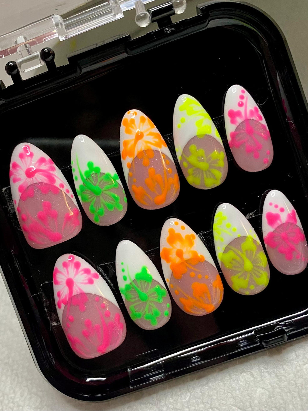 press on nails - neon hibiscus garden