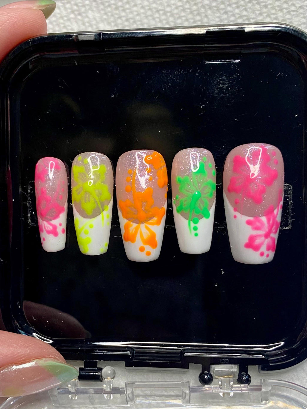 press on nails - neon hibiscus garden