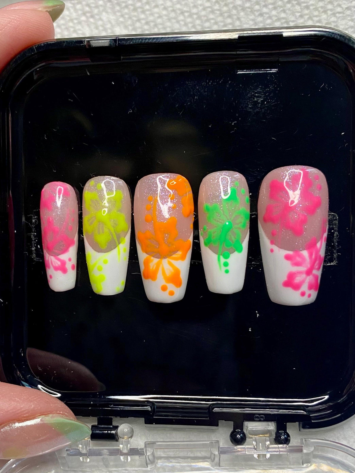 press on nails - neon hibiscus garden